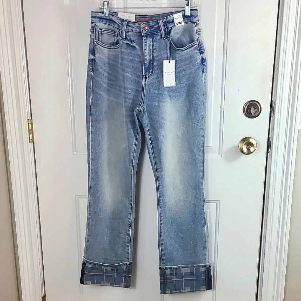 Stylish Judy Blue Jeans with Plaid Cuffs